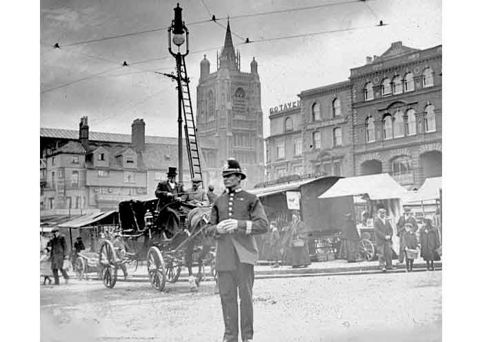 Police Man on Duty 
          Norwich Market 1890