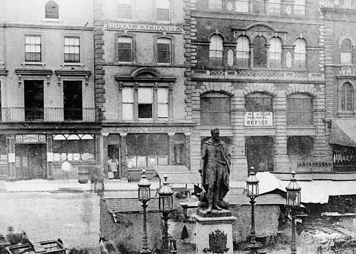Norwich Market Place 1875 & Duke of Wellington statue 