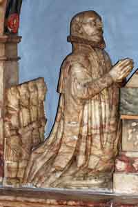 Kneeling figure of Robert Sucling with 4 sons behind him