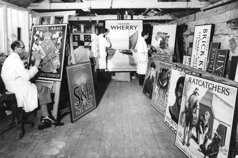 Signwriters at Steward and Patteson's brewery in 1960