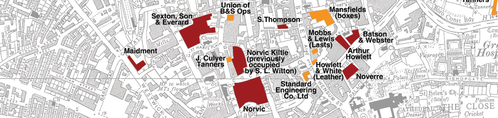 Map of norwich shoe factories